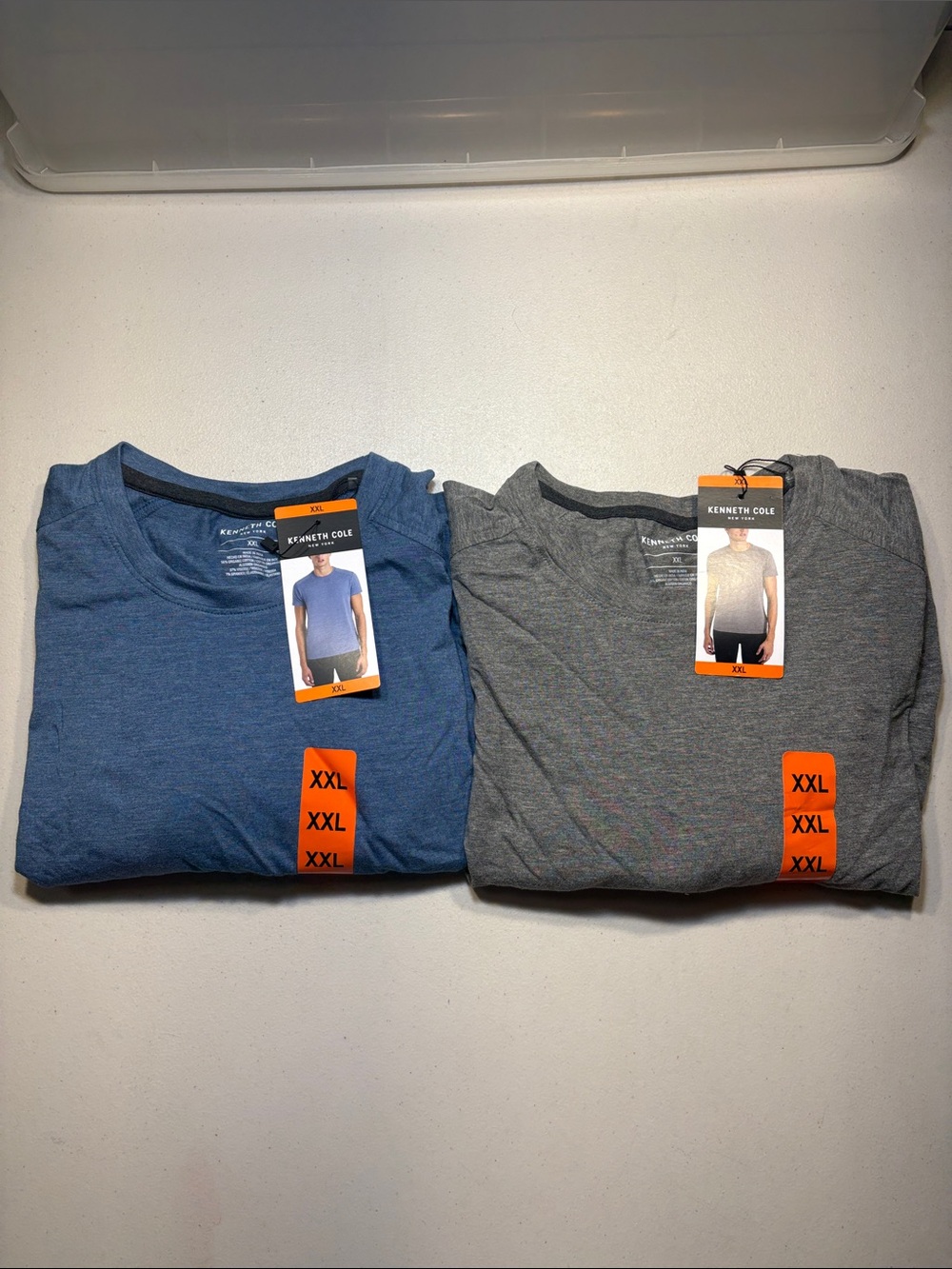 LOT of 2 Kenneth Cole Men’s Crew Neck T-Shirt - Blue and Gray, XXL